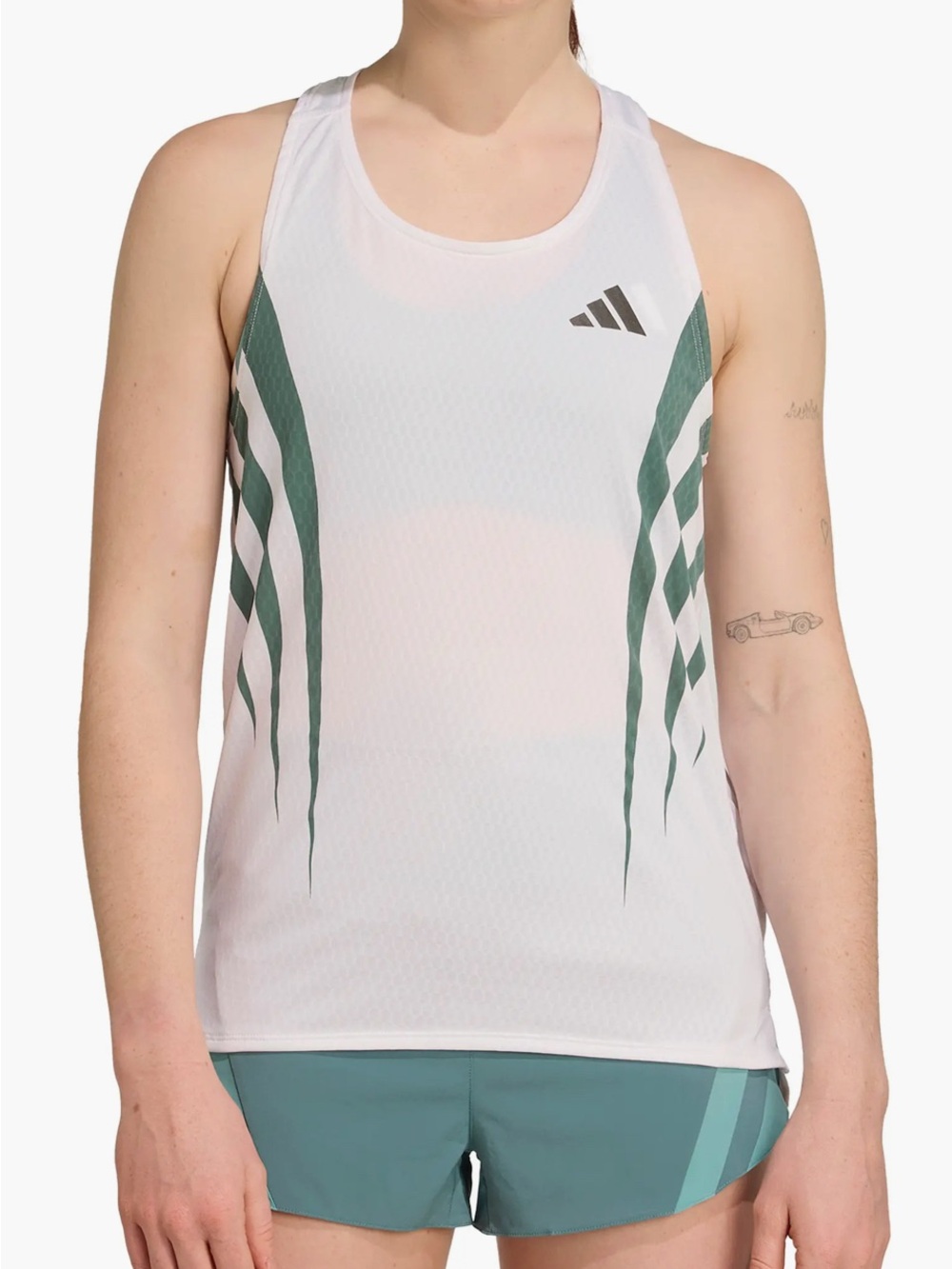 adidas White Tank Top with Teal Graphic Stripes